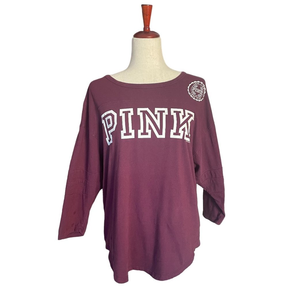 Victoria's Secret Pink Burgundy Maroon Tshirt 3/4 Sleeve Size S